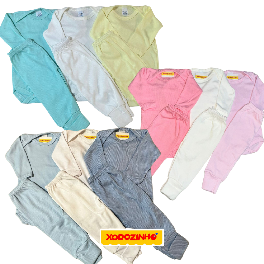 3 BODYS E 3 CALÇAS EM ALGODÃO E ANTIALÉRGICO - CORES SORTIDAS - COM 6 PEÇAS BEBÊ CANELADO em Oferta na Shopee