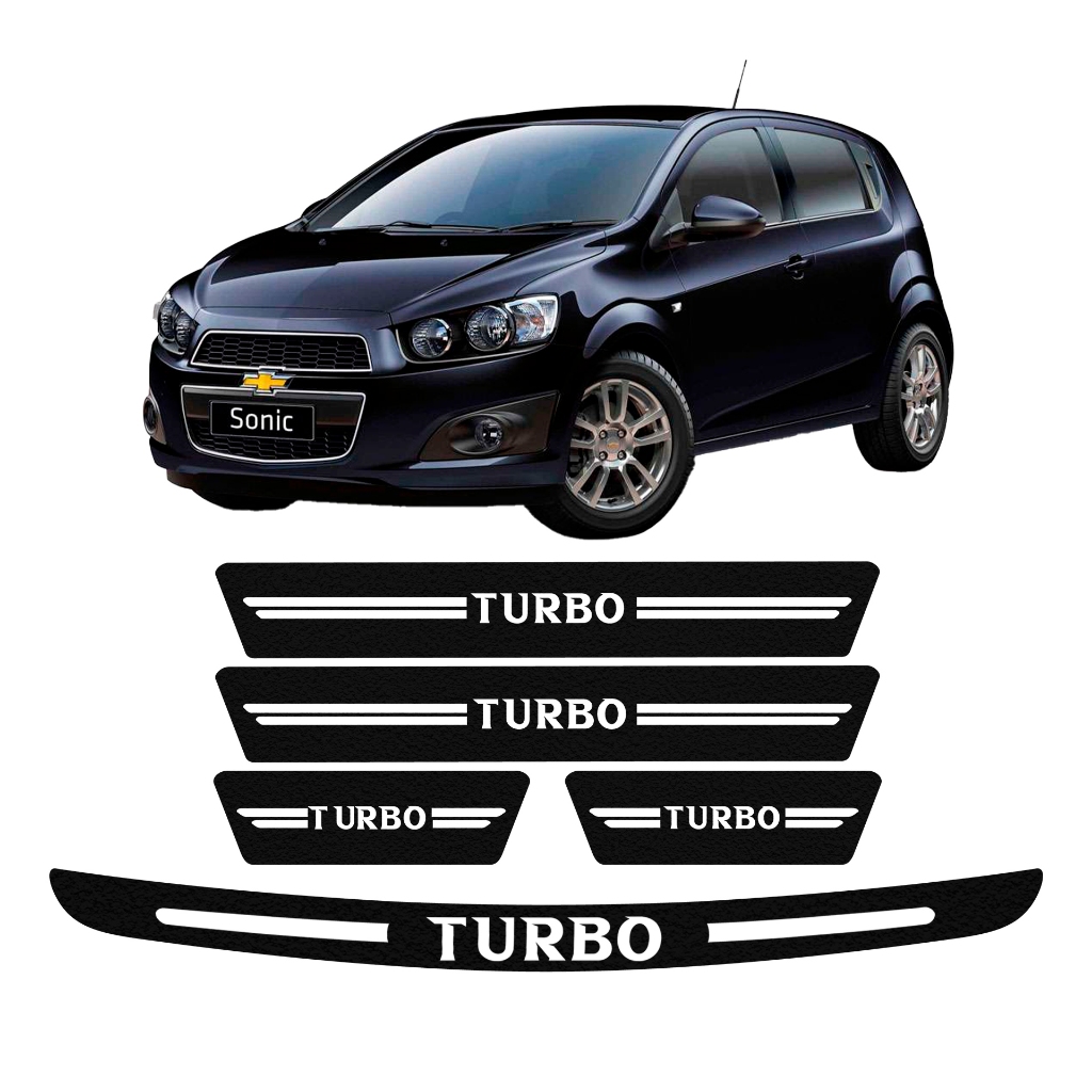 KIT SOLEIRA DE PORTA + PORTA MALA GM SONIC UNIVERSAL DIVERSAS CORES ADESIVO TURBO PERSONALIZADO