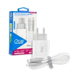 Kit Carregador de Parede Turbo 20w Saída USB C + Cabo Lightinng i2GO Certificado MFI iPhone 5 ate 14