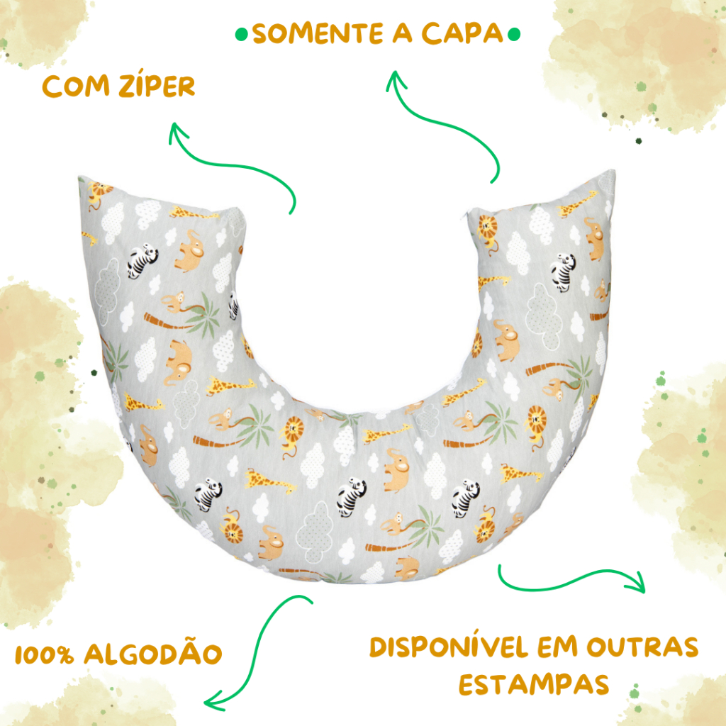 Capa Para Almofada De Amamentação Com Zíper Macia 100% Algodão
