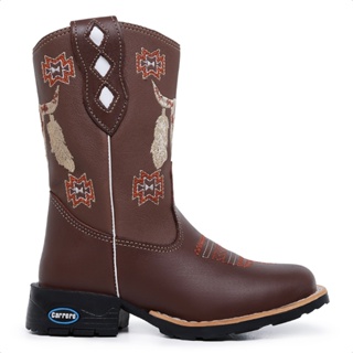 Bota Infantil Feminina Texana Country Com Zíper Bordada Sola Borracha em Oferta na Shopee