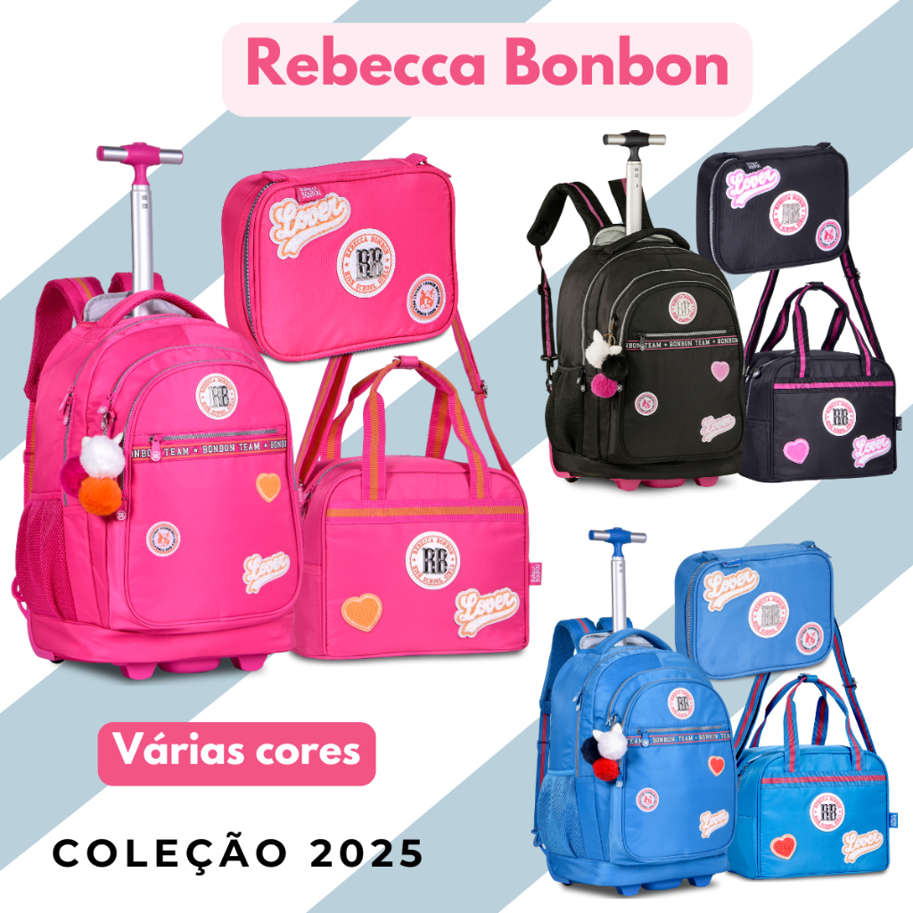 Mochila Carrinho Lancheira Estojo Rebecca BonBon Escolar
