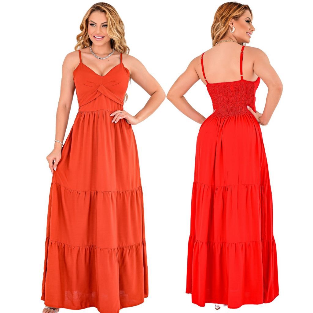 Vestido Longo Feminino Liso Moda Festa Madrinha Alça Regulável Ótimo Caimento Elegante Soltinho