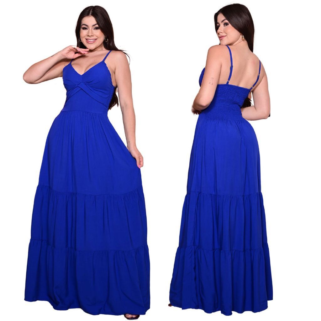 Vestido Longo Feminino Liso Moda Festa Madrinha Alça Regulável Ótimo Caimento Elegante Soltinho