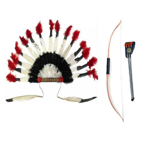 Kit Indígena Cocar + Arco + Flecha Para Fantasias