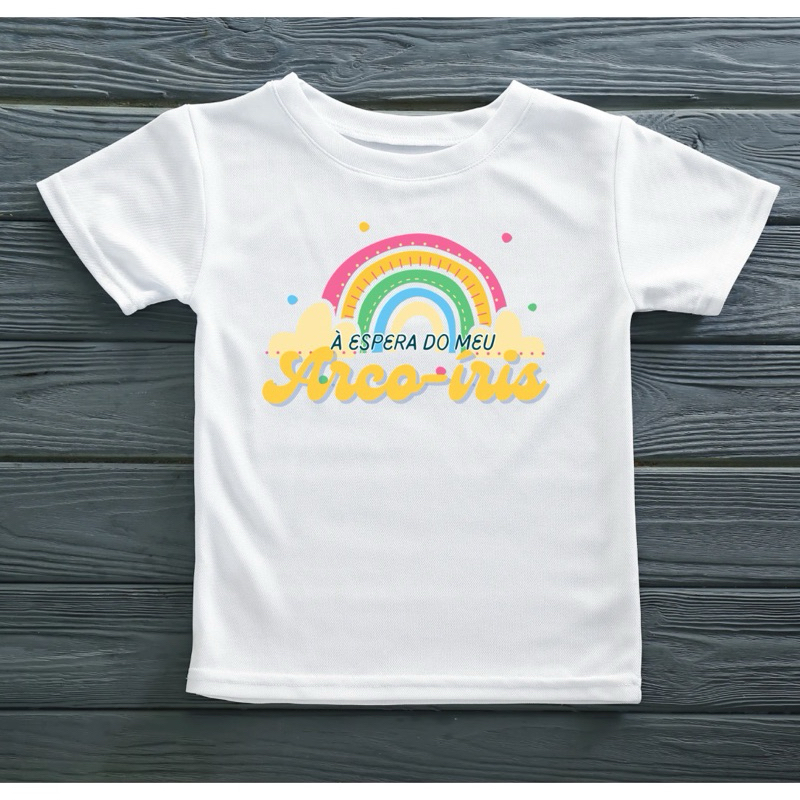 Camiseta [ Exclusiva] Bebê Arco Irís | Unissex Algodão| Gestante Grávida Chá Revelacão | Adulto Plus