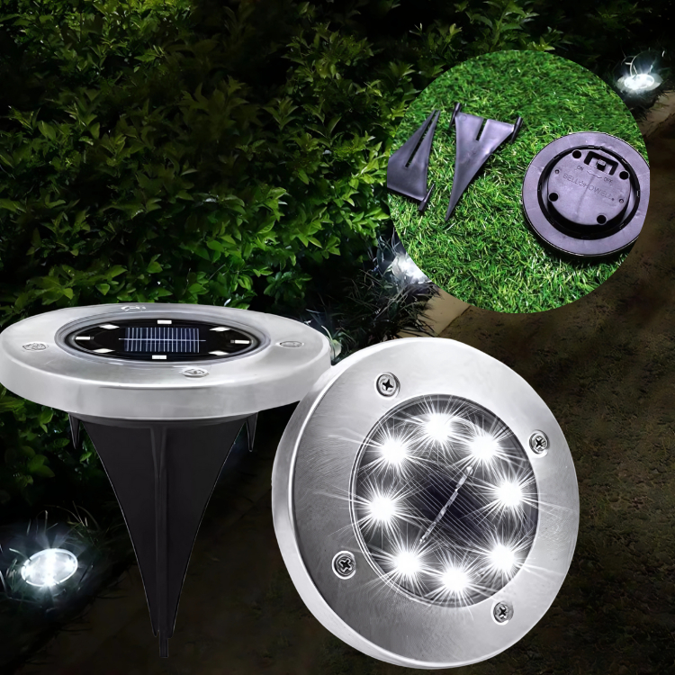 Kit Luminária Balizador Espeto Jardim Energia Solar LED Chão Redondo Branco Quente