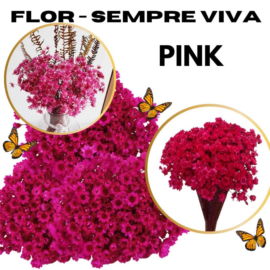 Flor sempre viva na cor Rosa pink (rosa forte) , kit com ate 1.200 flores Premium em Oferta na Shopee