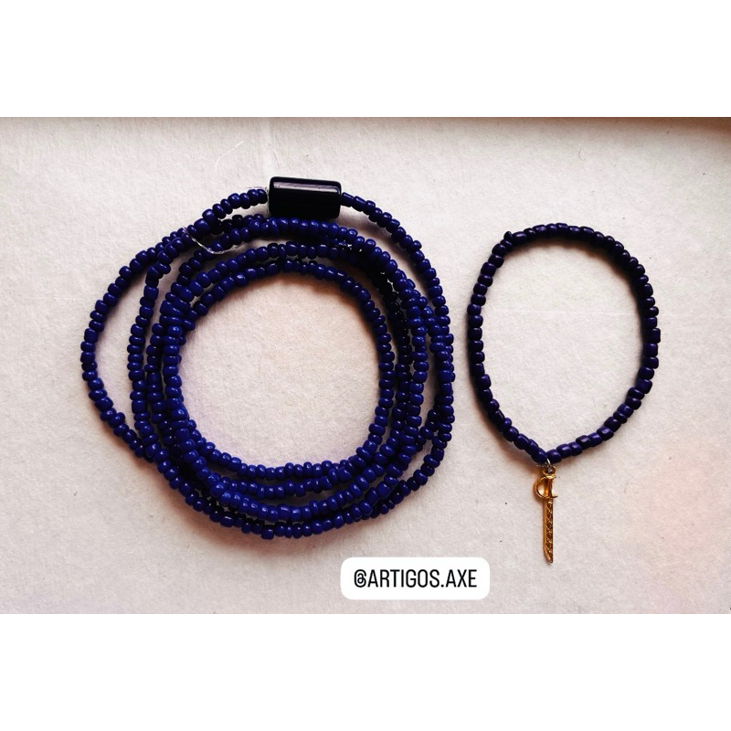 Guia e Pulsera de proteção Ogum, Azul, miçangas de vidro 4mm, Umbanda e Candomblé Kit