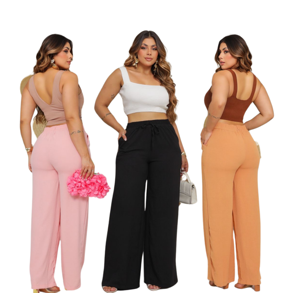 Calça Pantalona Tecido Duna Leve e Confortável Moda Elegante Feminina Natal Ano Novo em Oferta na Shopee
