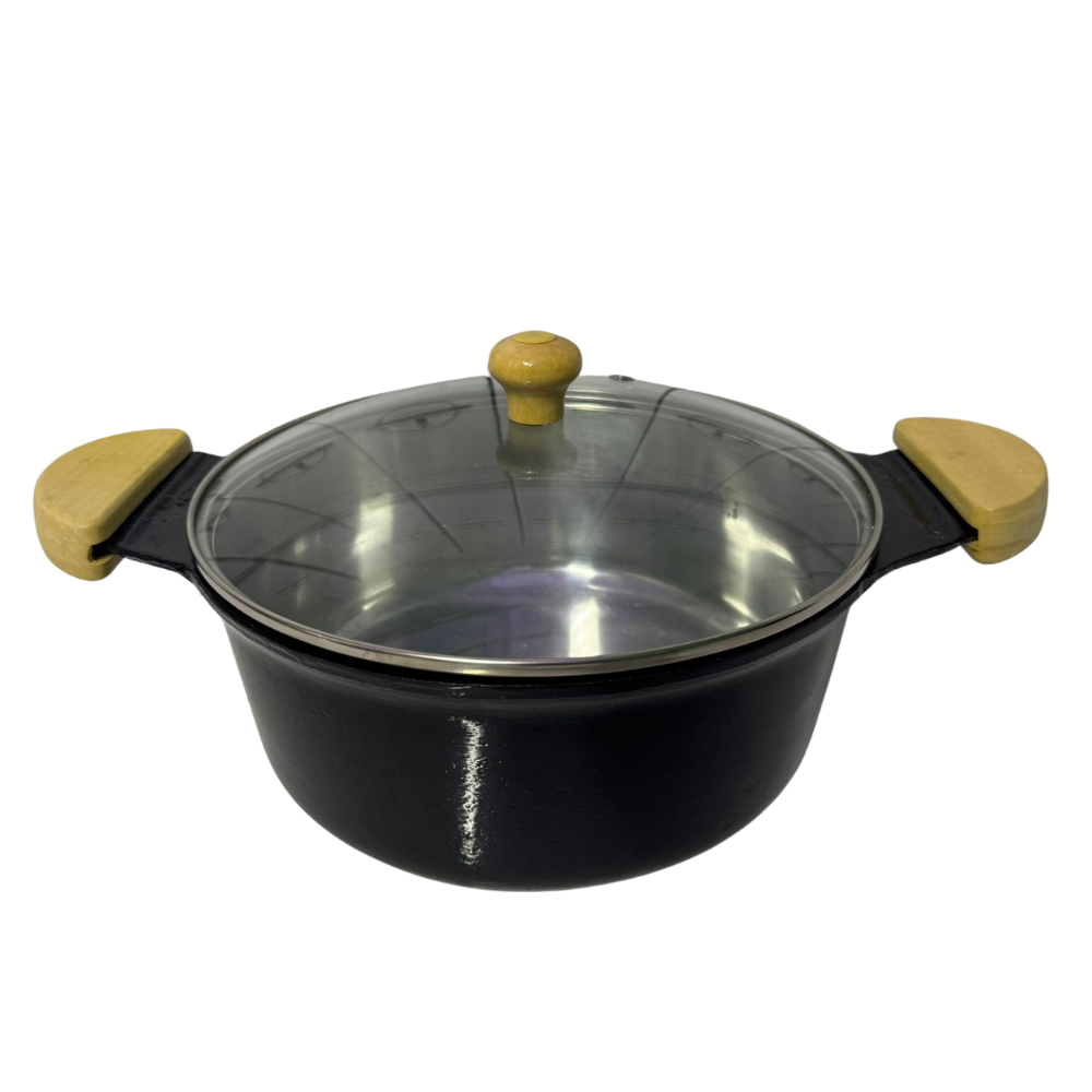 panela em aluminio fundido grosso tampa de vidro alça de madeira em Oferta na Shopee