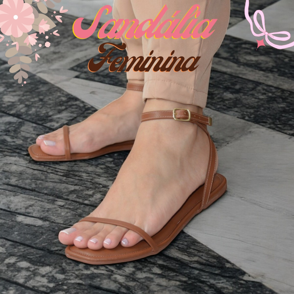 Sandália Feminina 2025 Confortável Caramelo/Off White - Tendência e Envio Rápido