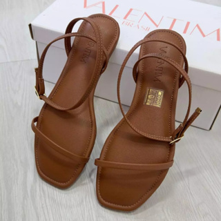 Sandália Feminina Valentim Ajustável Envio Imediato Blogueira Caramelo Off White em Oferta na Shopee