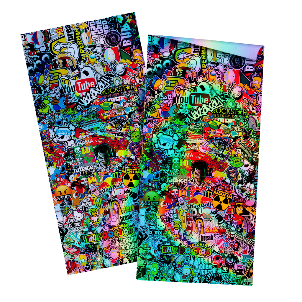 2 Adesivos Sticker Bomb Tuning Carro Moto Holográfico Rf 01 Camaleão Colorido Decoração Figurinhas