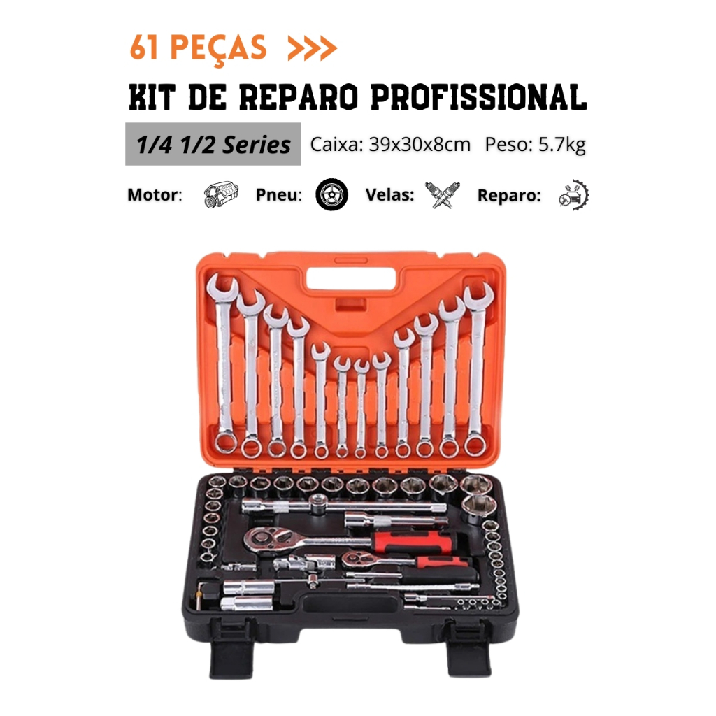 Kit Ferramenta Jogo Soquete Chave Combinada Catraca 61 Pcs - Pci Ferramentas