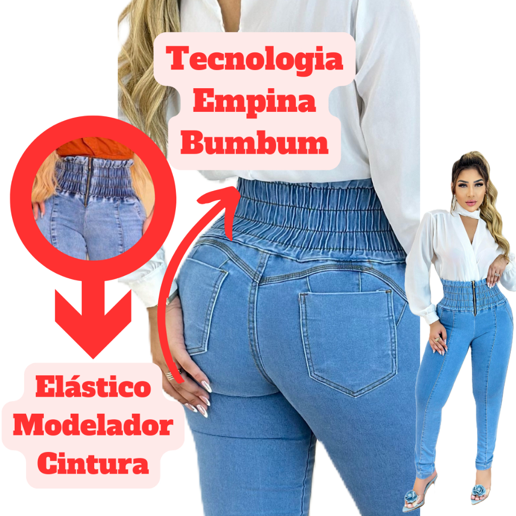 Calça Jeans Lipo Modeladora Cós Alto Empina Bumbum Strech Chapa Barriga em Oferta na Shopee