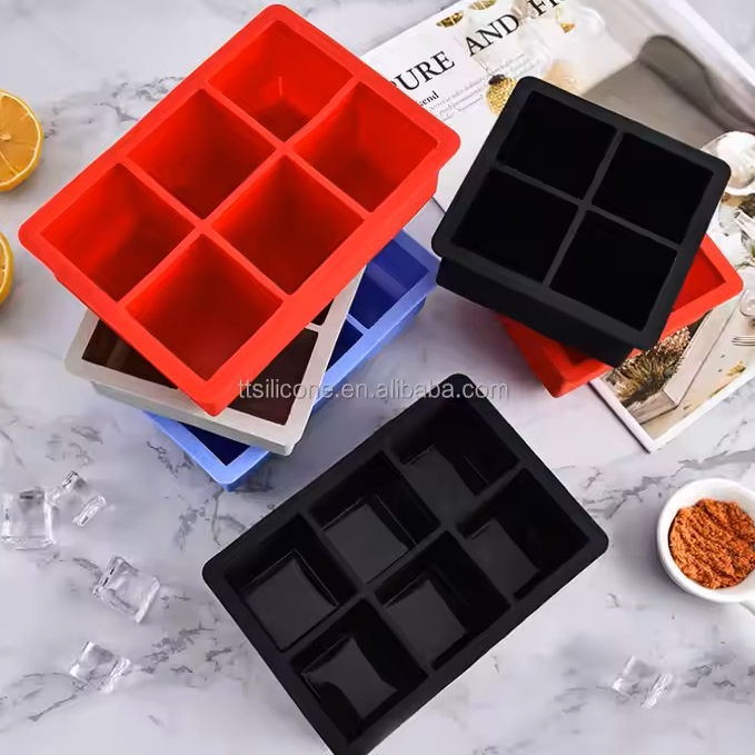 Forma de Gelo Grande em Silicone para Wisk Drinks Cubo 4 ou 6 furos Agua de Coco Gin Papinha e Copão