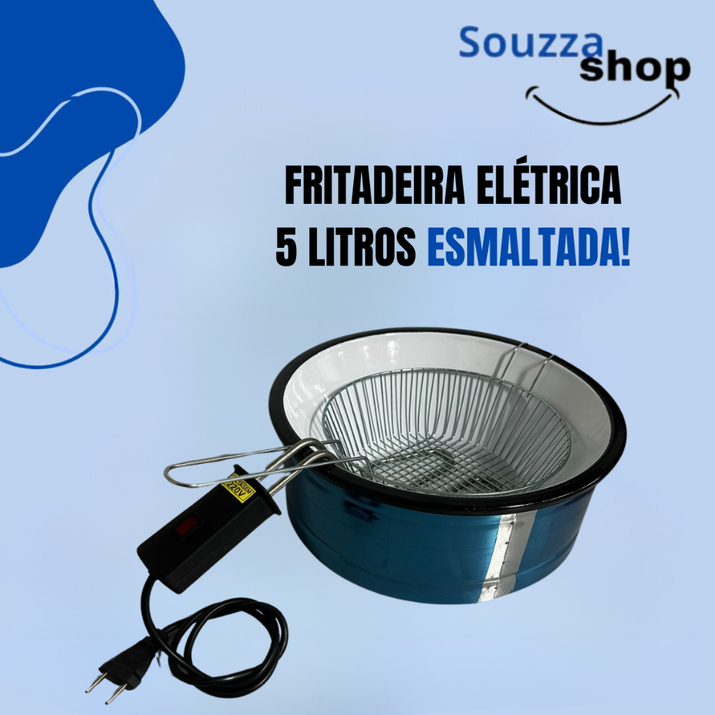 Fritadeira Elétrica Tacho 5 Litros  redonda profissional em inox Esmaltada Sem Termostato
