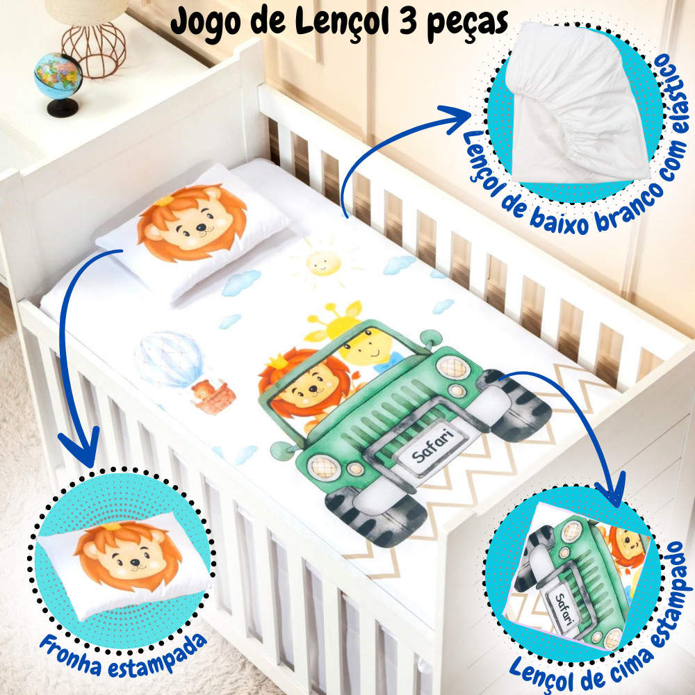 Jogo de lençol de menino para berço americano 3 peças lençol baixo + lençol de cima + fronha