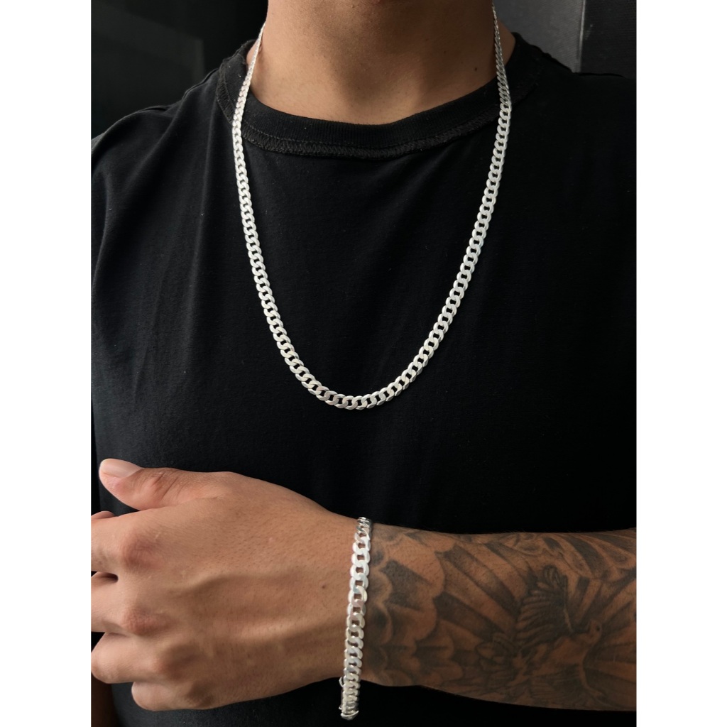 Conjunto Grumet 7 mm Cordão + Pulseira a Prata Legitima 925 Antialérgica