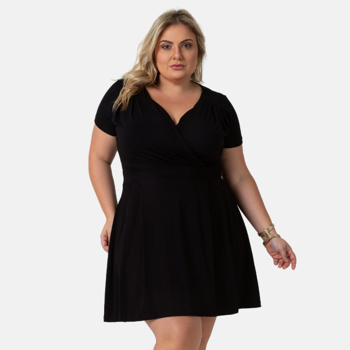 Vestido Transpassado Plus Size Feminino Casual Moderno 103745-A