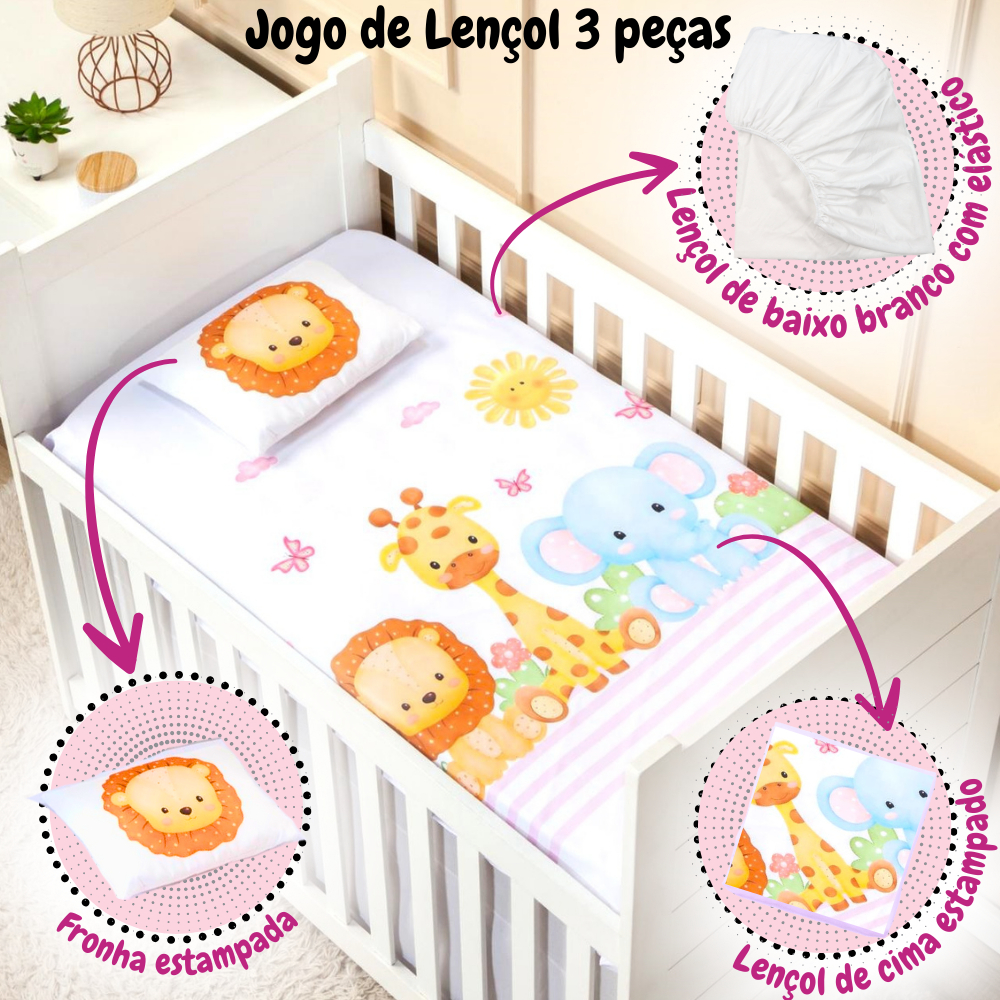 Jogo de lençol de bebê menina para berço americano 3 peças lençol baixo + lençol de cima + fronha