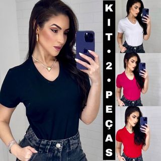 Kit 2 Blusas Femininas Premium Casual Moderna E Basico Com Manguinha