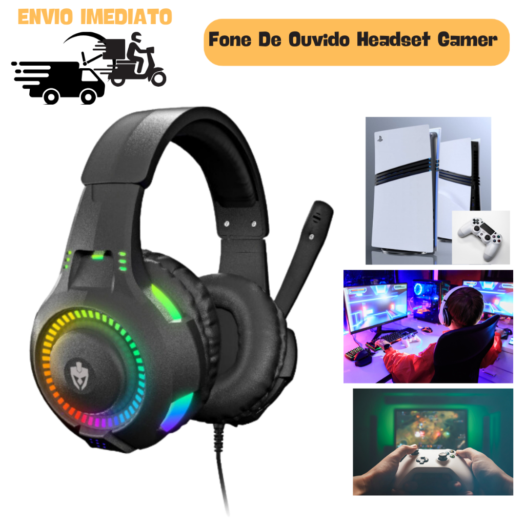 FONE DE OUVIDO GAMER COM MICROFONE RBG LED PARA PC XBOX  HEADSET COM FIO FONE PARA COMPUTADOR PARA PS4 PS5 FONE XBOX