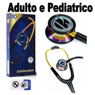 Estetoscópio Bic Eternity Duplo Ad e  Inf. Gold Black Rainbow Original