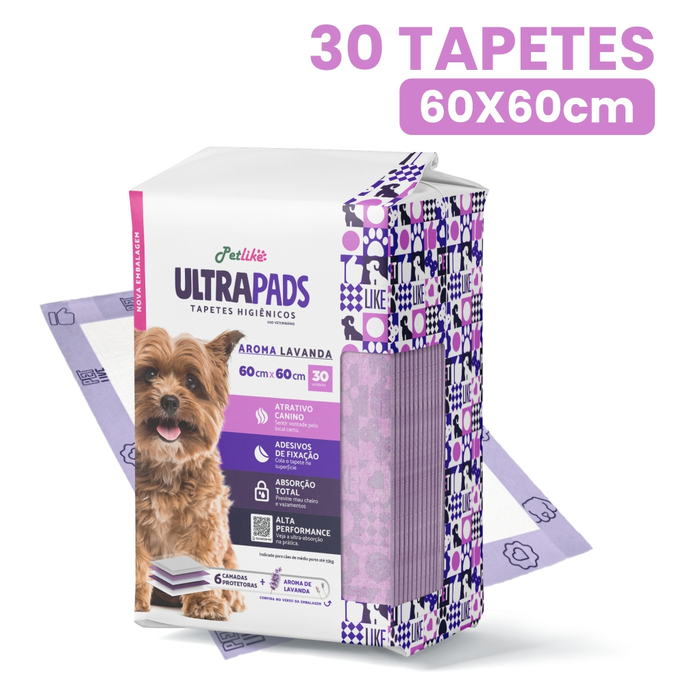 Tapete Higiênico Para Cães Ultra Pads 60x60cm 30 un Lavanda Cães e Gatos Petlike Original
