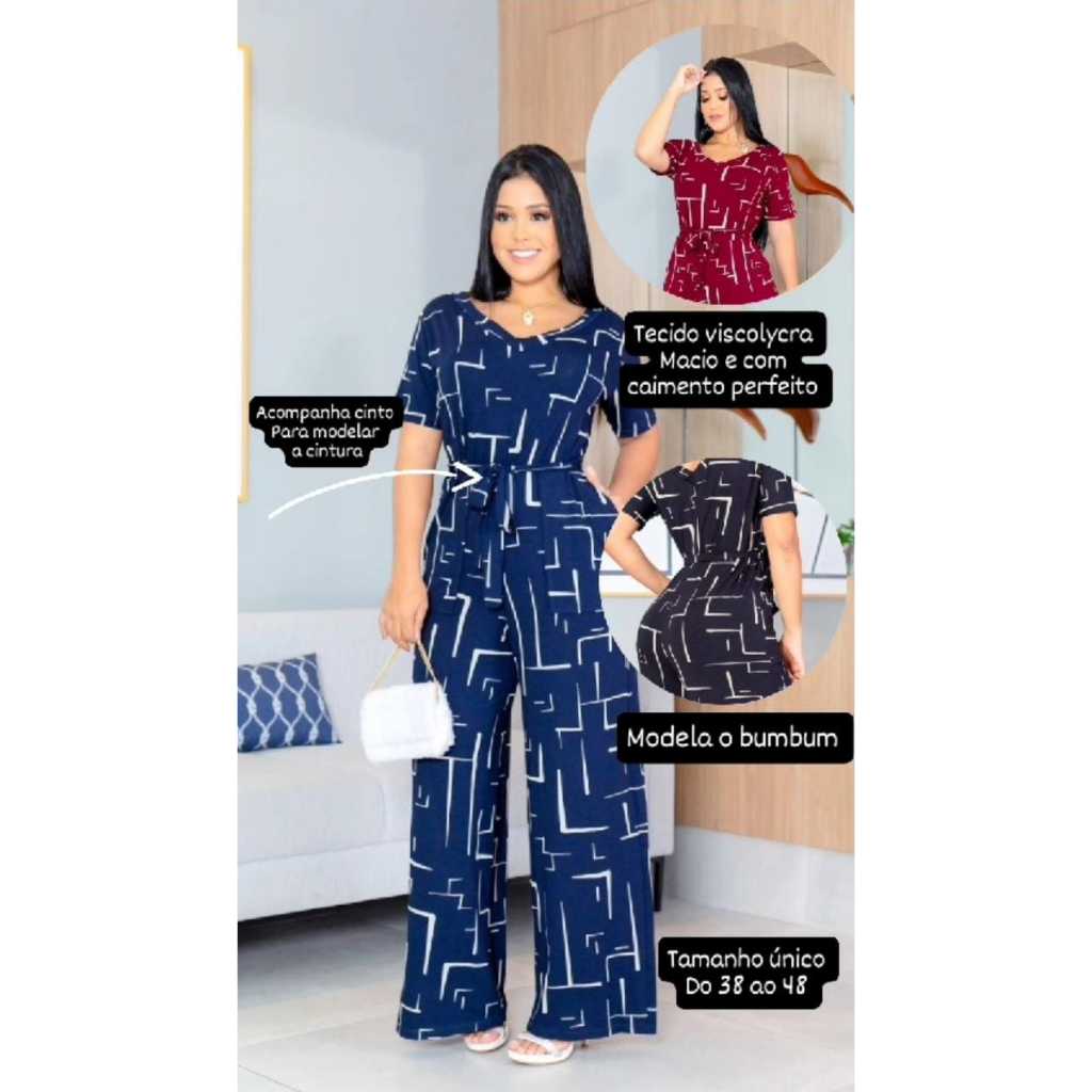 MACACÃO PANTALONA COM CINTO ESTAMPADO