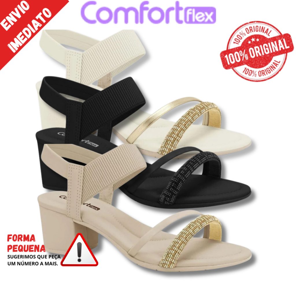 Sandália Feminina Comfortflex Ortopédica Salto Bloco Médio 5cm Confortável Strass Elástico - 2450404