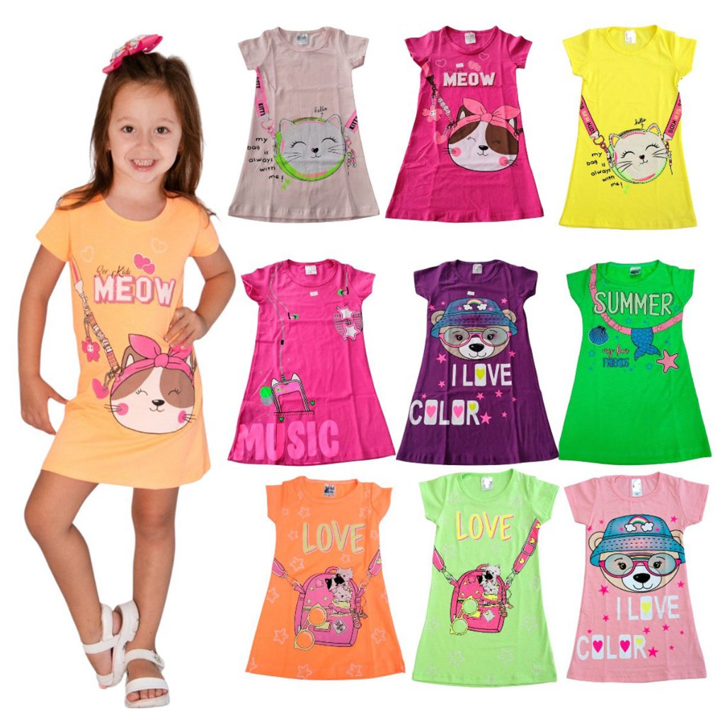 Kit 6 Vestidos Para Menina Feminino Infantil Sortido Verão Algodão 1 ao 8