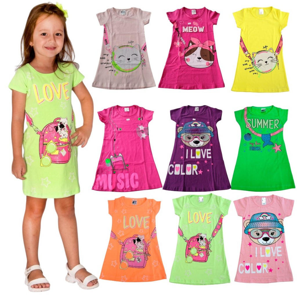Kit 4 Vestidos Para Menina Feminino Infantil Sortido Verão Algodão 1 ao 8