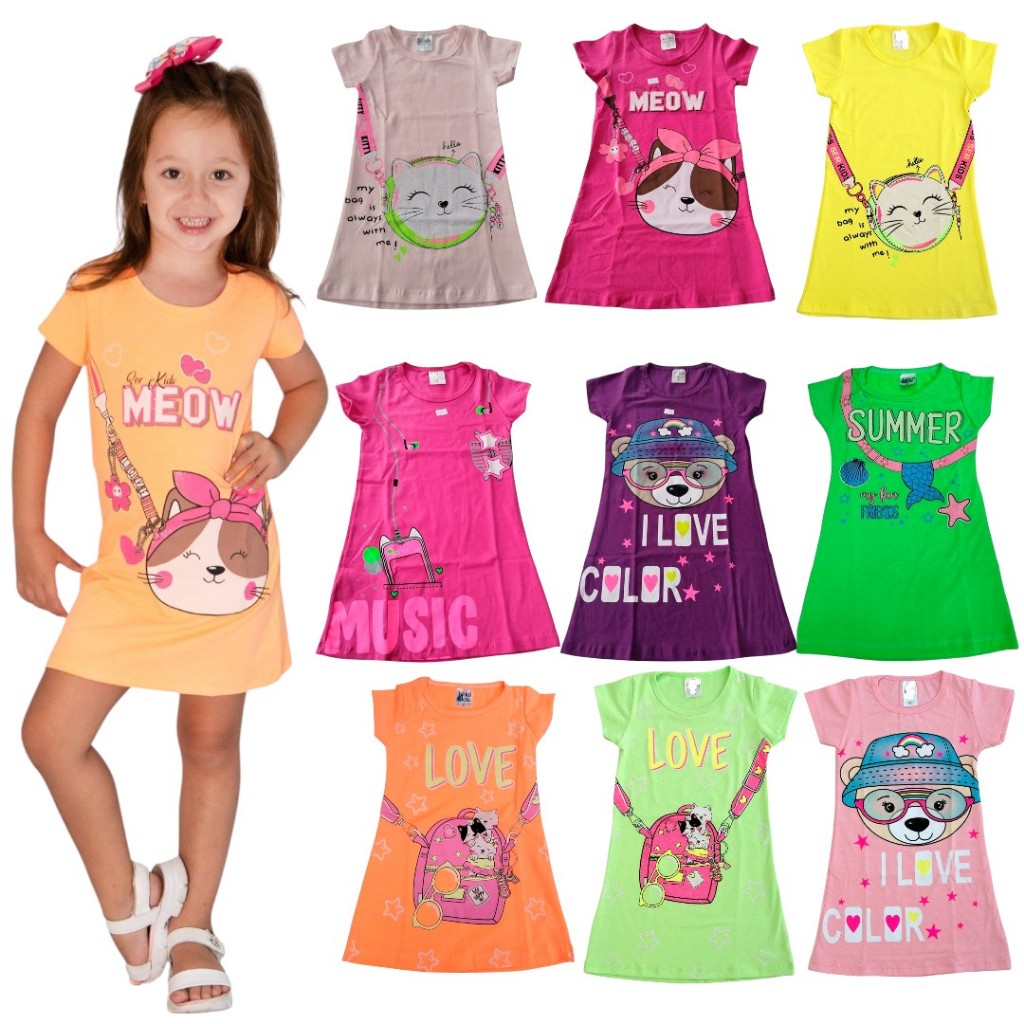 Kit 3 Vestidos Sortidos Feminino Menina Para Verão Algodão 1 ao 8