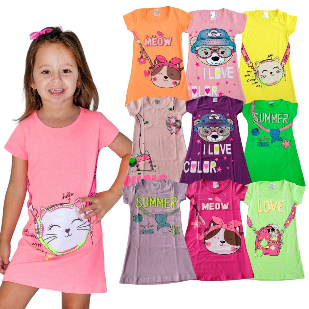 Kit 2 Vestidos Feminino Infantil Sortido Menina Verão Algodão 1 ao 8