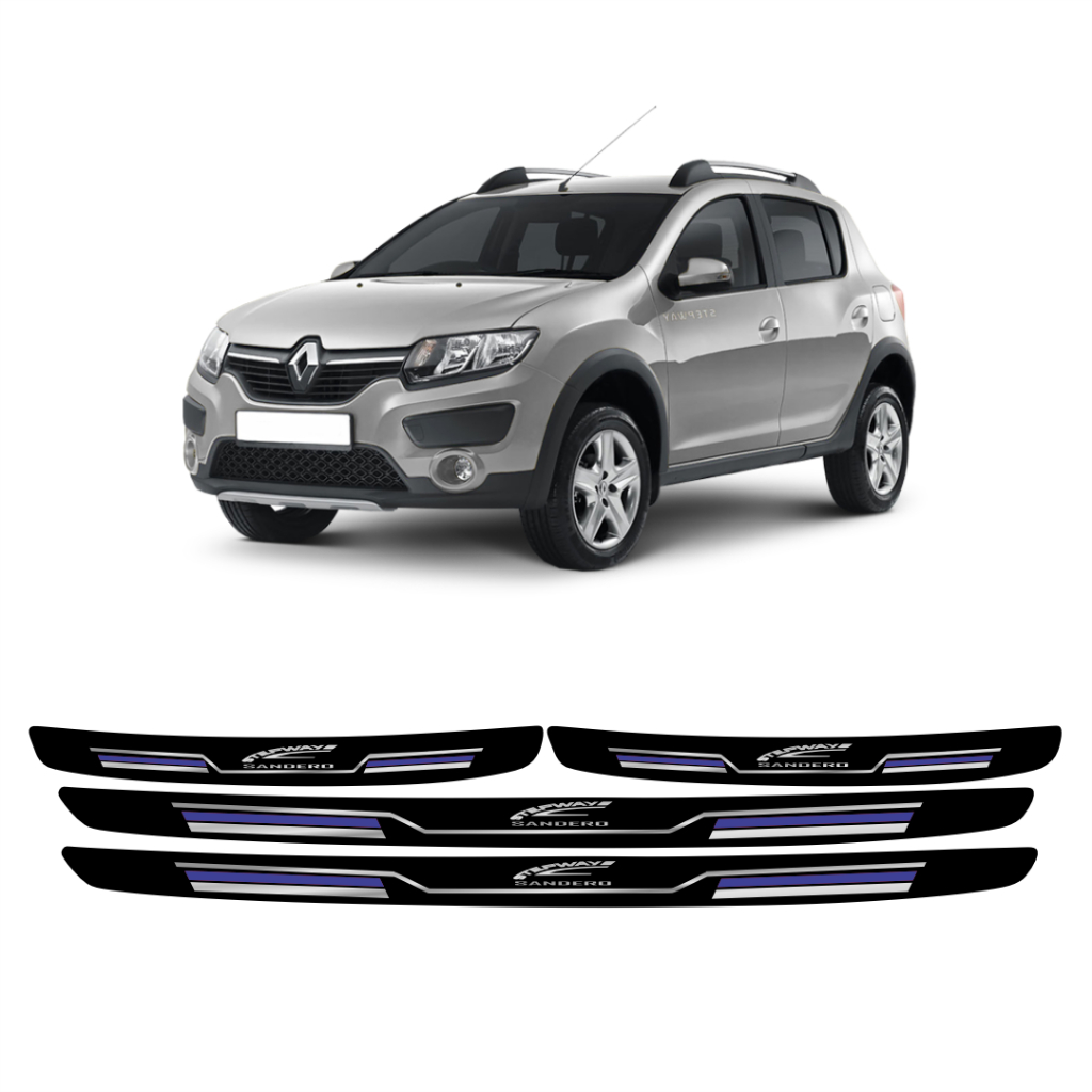Soleira Porta Protetor SANDERO STEPWAY 4 Peças Resinada Adesivo SPORT FINA AZUL