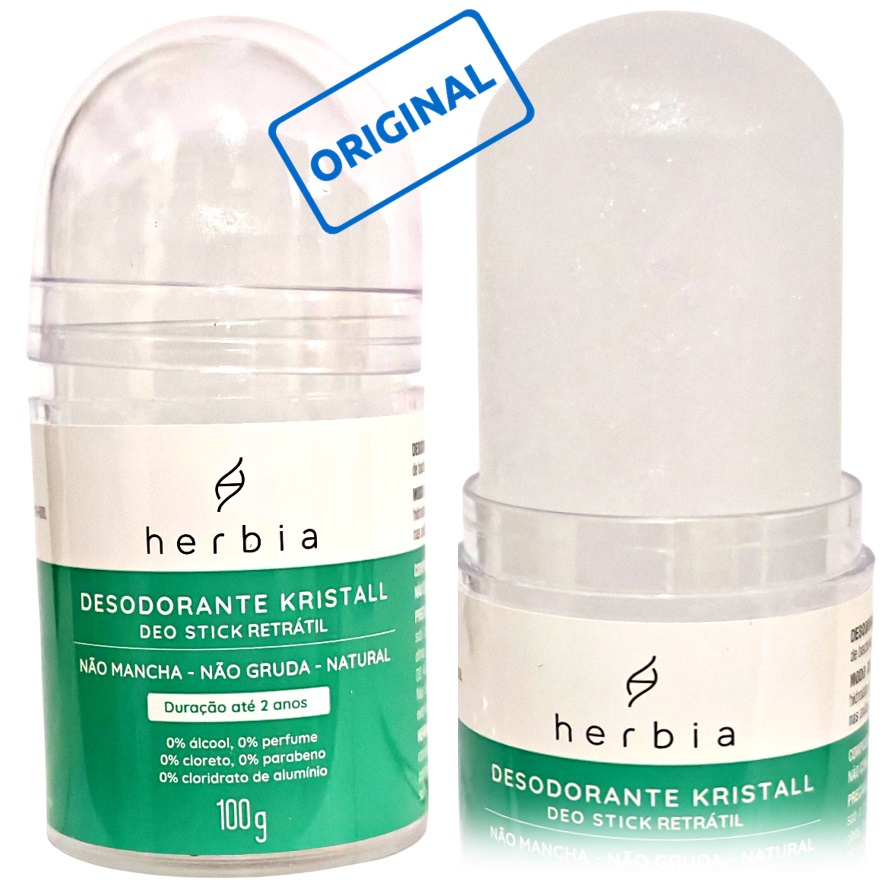 Herbia Desodorante 100g Natural Stick Cristal pedra sal sem cheiro alumínio parabenos perfume vegano