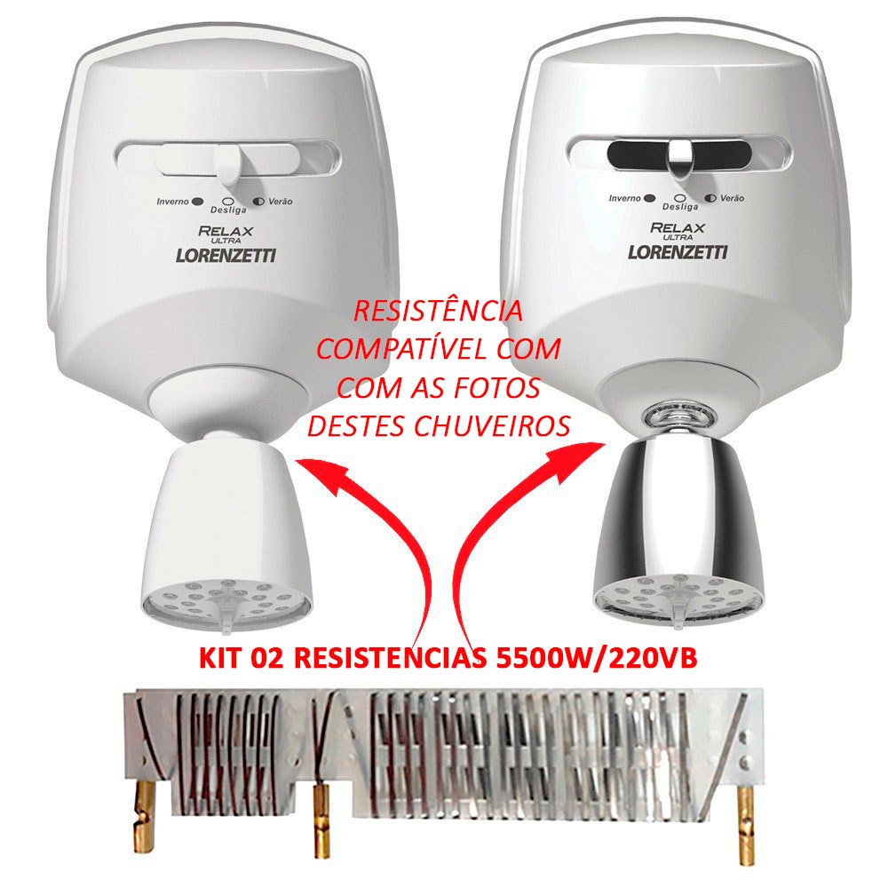Resistência Relax Ultra Maxi Ducha Ultra Maxi Banho Loren Bello PMR 127V ou 220V Kit 2 ou 4 Unidades