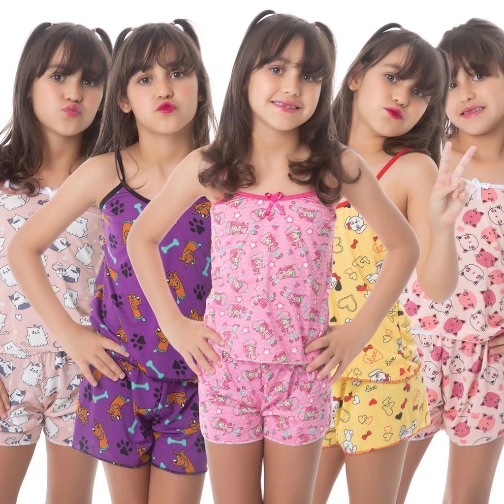 Kit 3 Pijamas MICRO INFANTIL Baby Doll Estampado Personagens Short Doll MICROFIBRA em Oferta na Shopee