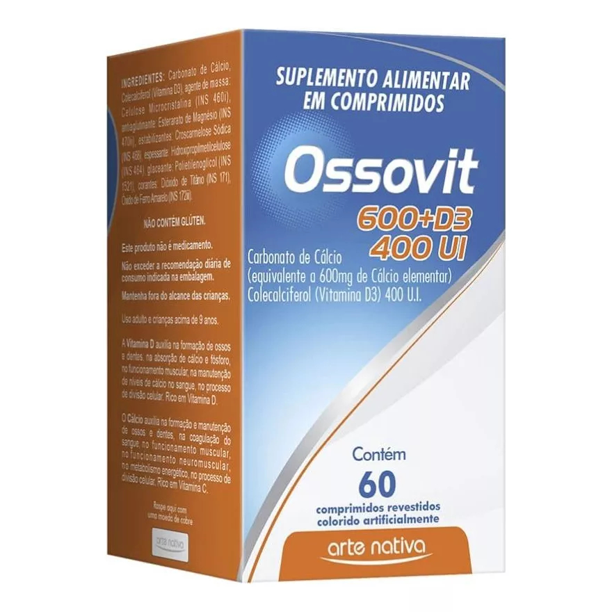 Ossovit 600 + D3 400 UI Suplemento Alimentar Rico em Cálcio com 60 comprimidos