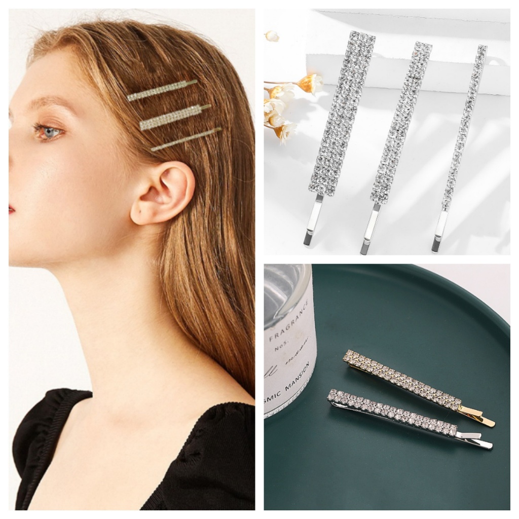 Par de Moda Tic Tac Cabelo Clips Grampo/Presilha Simples Cristais Strass