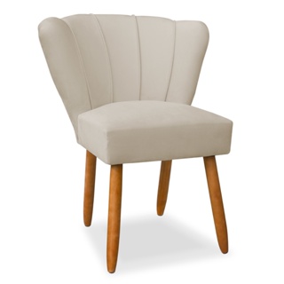 Cadeira poltrona estofada pes palito veludo bege em Oferta na Shopee