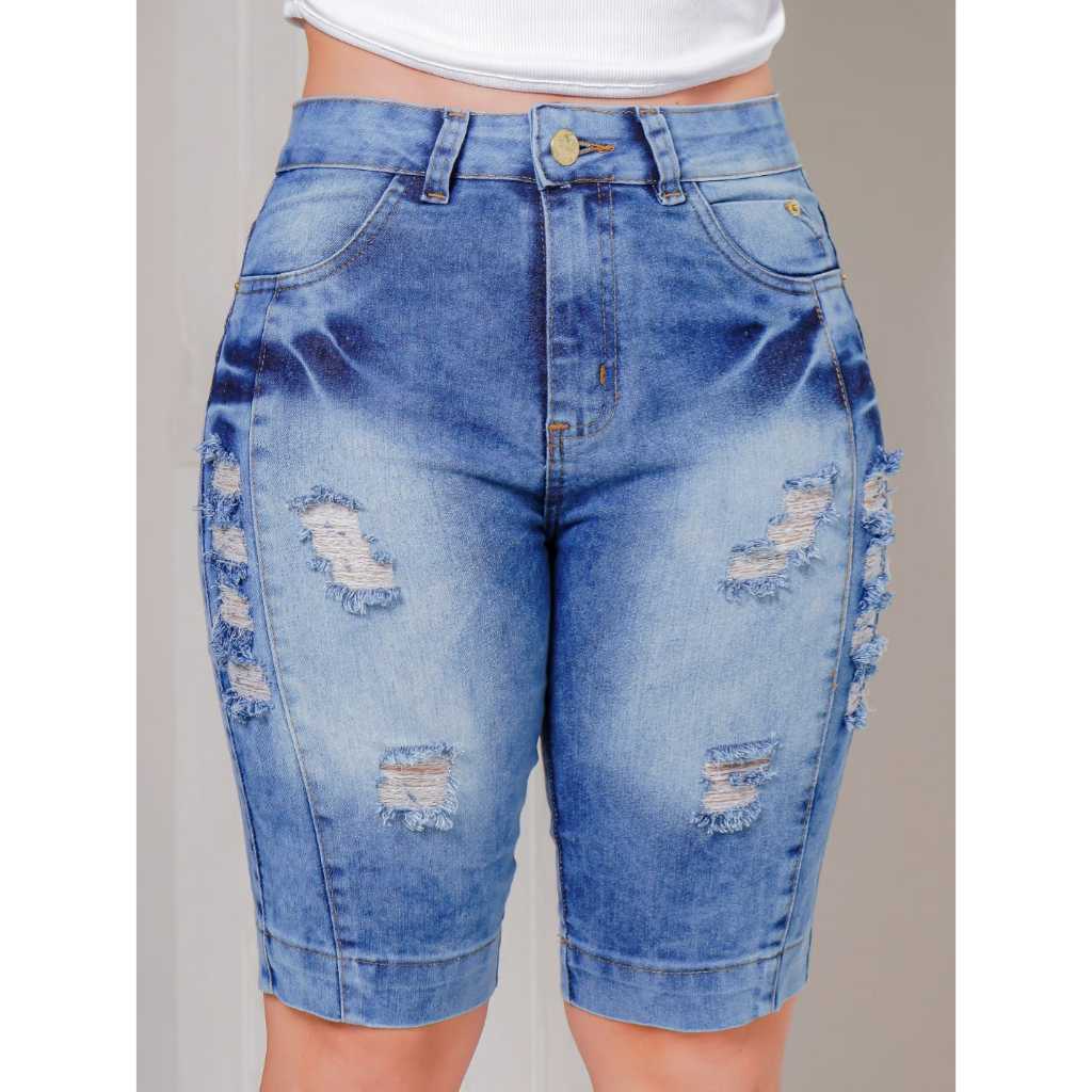 Bermuda feminina rasgada clara sky Cintura Alta com lycra elastano conforto e moda