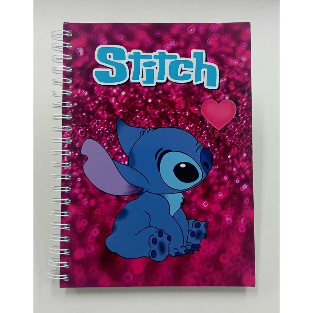 Caderno Stitch Coração Capa dura Escolar Wire-o com 96 folhas, incluso cartela com adesivos. COD.16