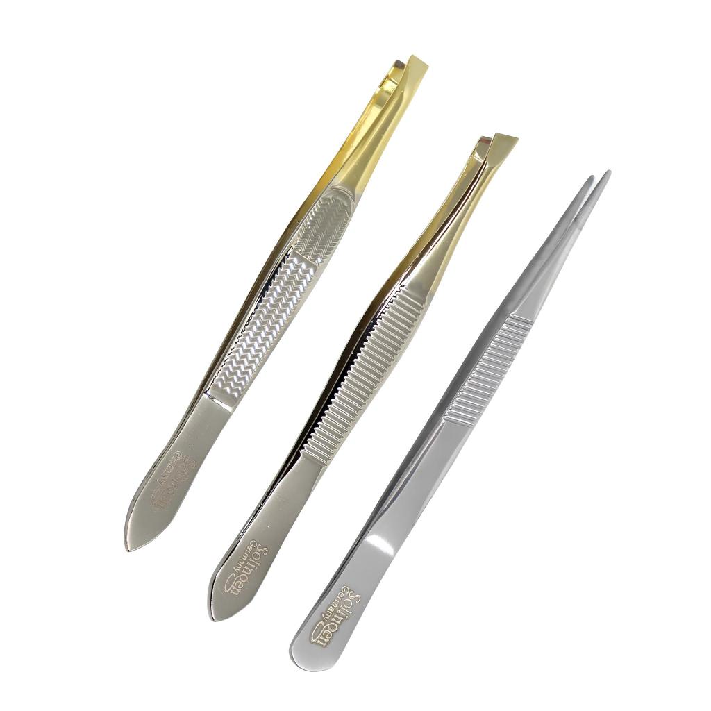 Pinça Premium Dourada Profissional em Aço Inoxidável Reforçada Premium Reta Chanfrada Fina Sobrancelhas Design
