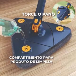 Mop Triangular Giratório 360° c/ Cabo Ajustável - Esfregão Triângulo Limpeza Torce Pano Mop Triangle