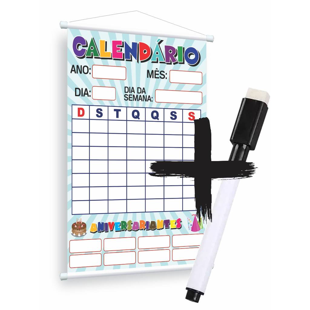 Banner pedagógico Calendário escreve e apaga editável Novo Modelo plastificado em Oferta na Shopee