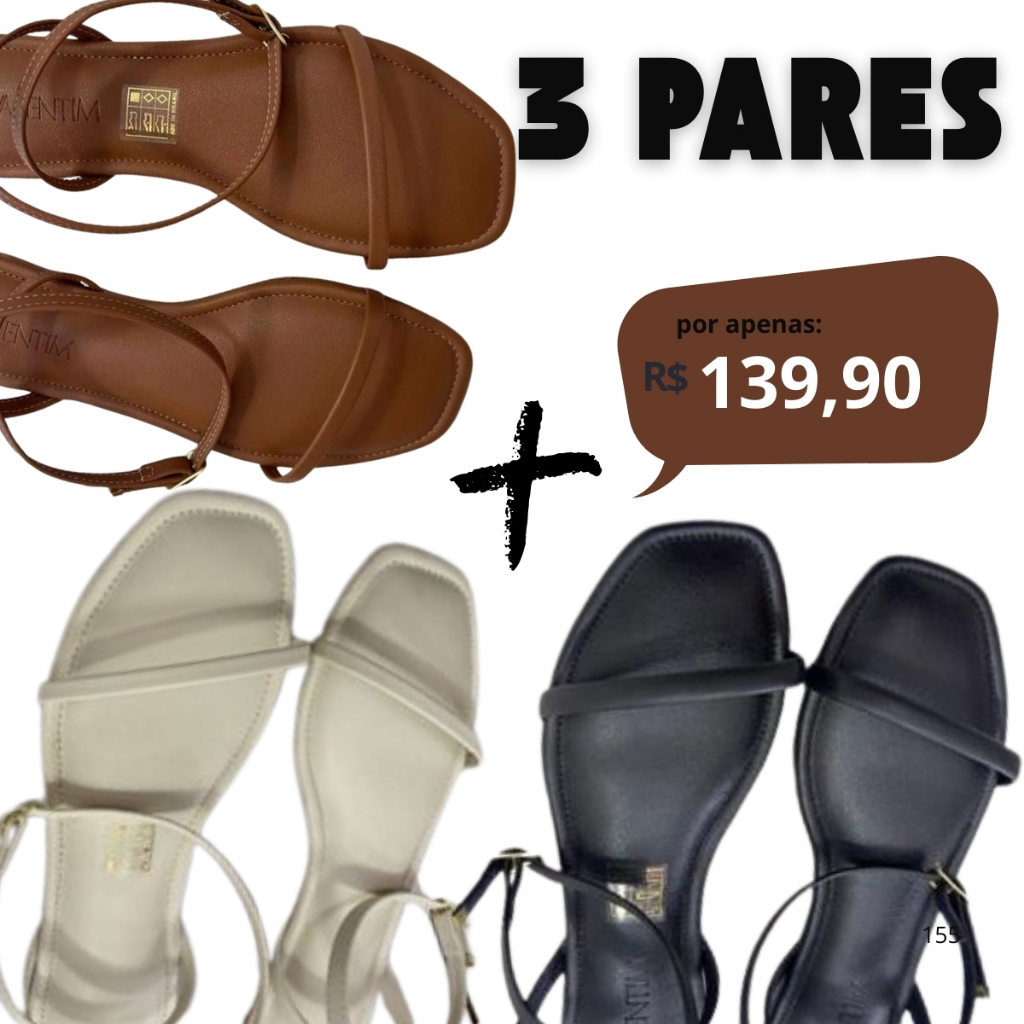 Kit 3 Rasteirinha Ajustável Confortável 1044 Tendência Feminino PROMOÇÃO IMPERDIVEL