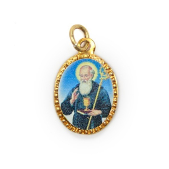 Medalha de São Bento de alumínio oval dourada 2x1,3cm